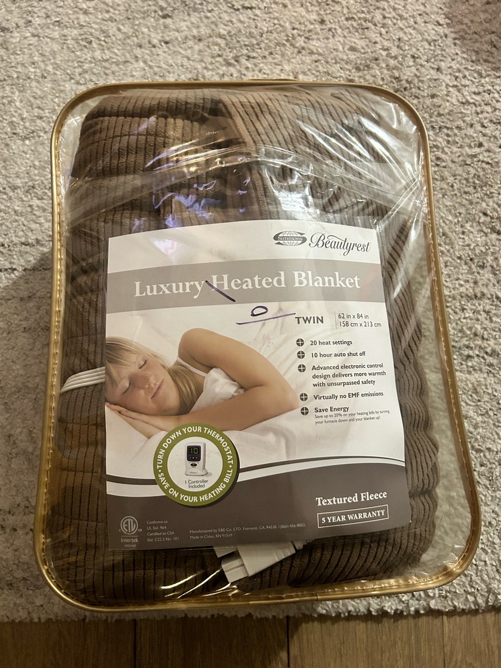 Beautyrest Luxury Heated Blanket - Brown Textured Fleece, Twin
